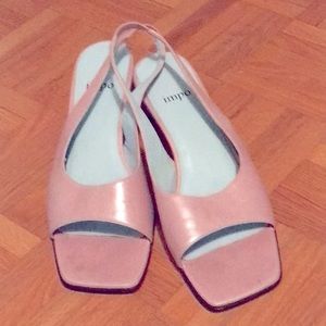 Pastel pink open toe heels